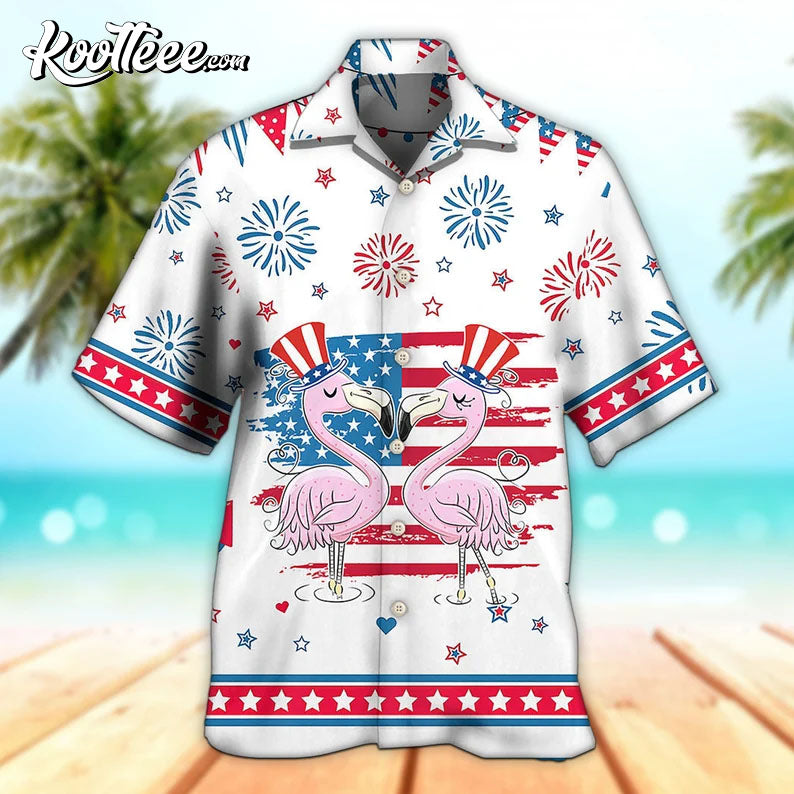 Flamingo America Independence Day Star Hawaiian - Adult & Kids T-Shirts, Sweatshirts & Hoodies apparel design preview 1