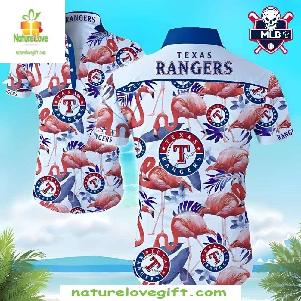 Texas Rangers Hawaiian Flamingo Breeze MLB Baseball - Adult & Kids T-Shirts, Sweatshirts & Hoodies apparel design preview 1