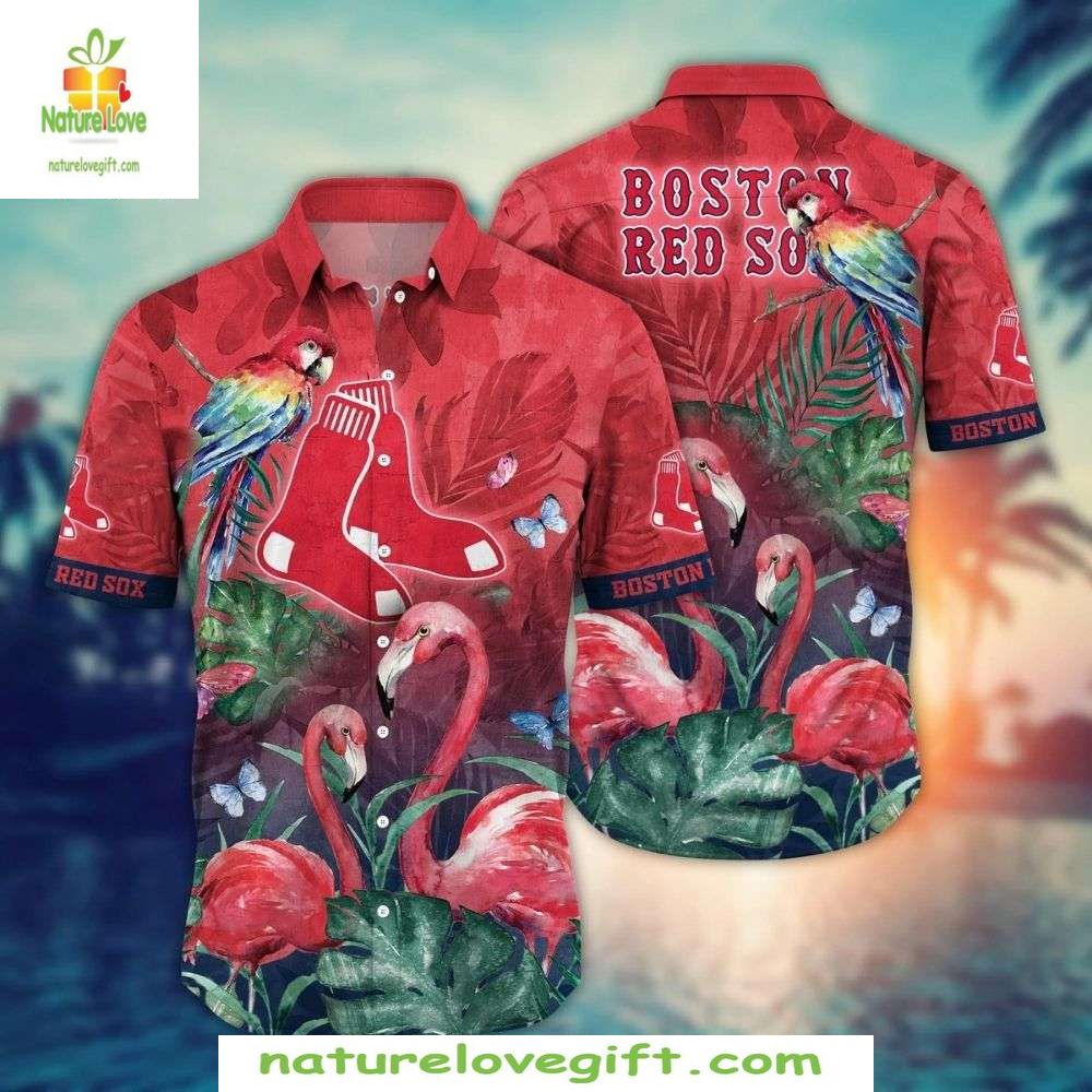Boston Red Sox Hawaiian Flamingo Garden MLB Baseball - Adult & Kids T-Shirts, Sweatshirts & Hoodies apparel design preview 1