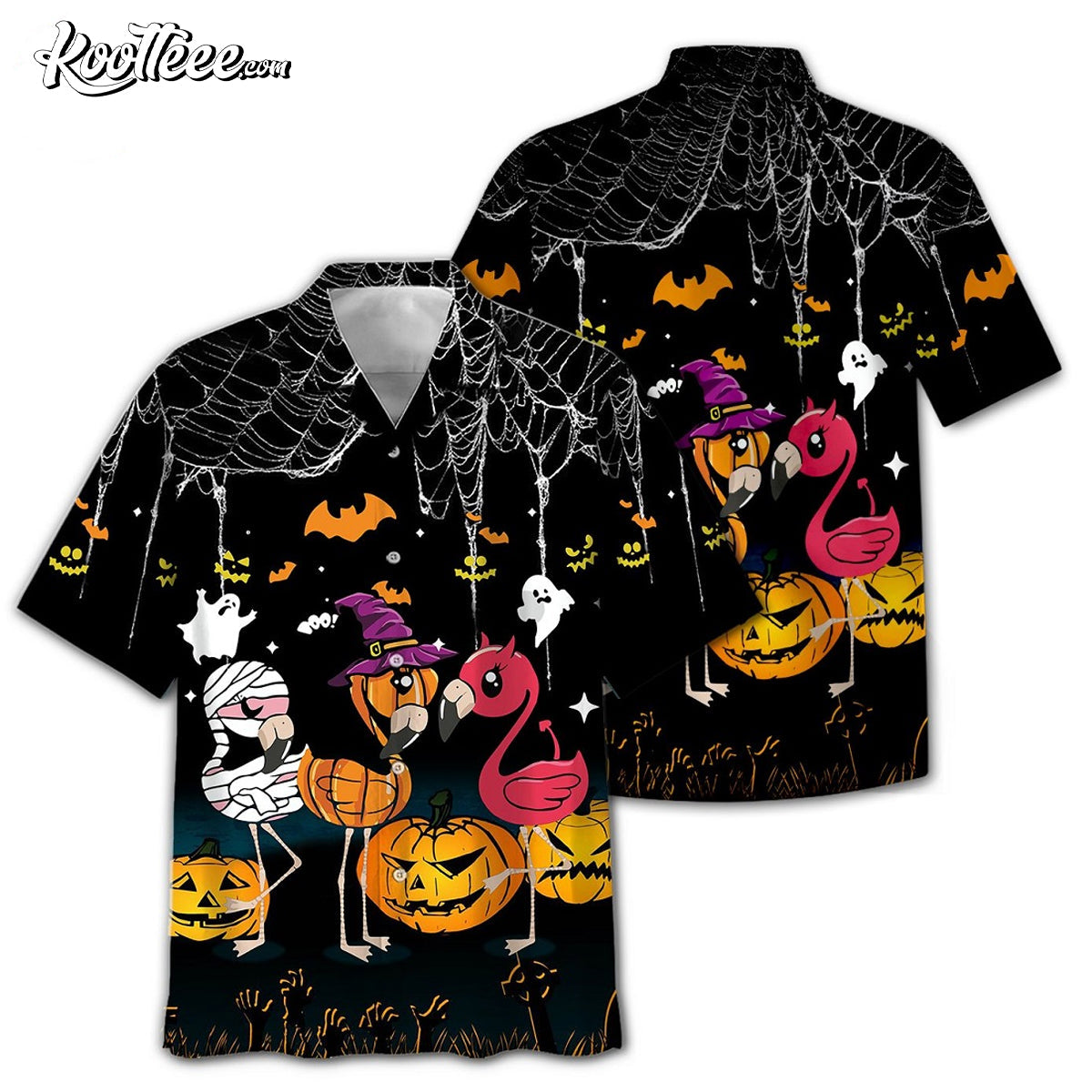 Flamingo Halloween Hawaiian - Adult & Kids T-Shirts, Sweatshirts & Hoodies apparel design preview 1
