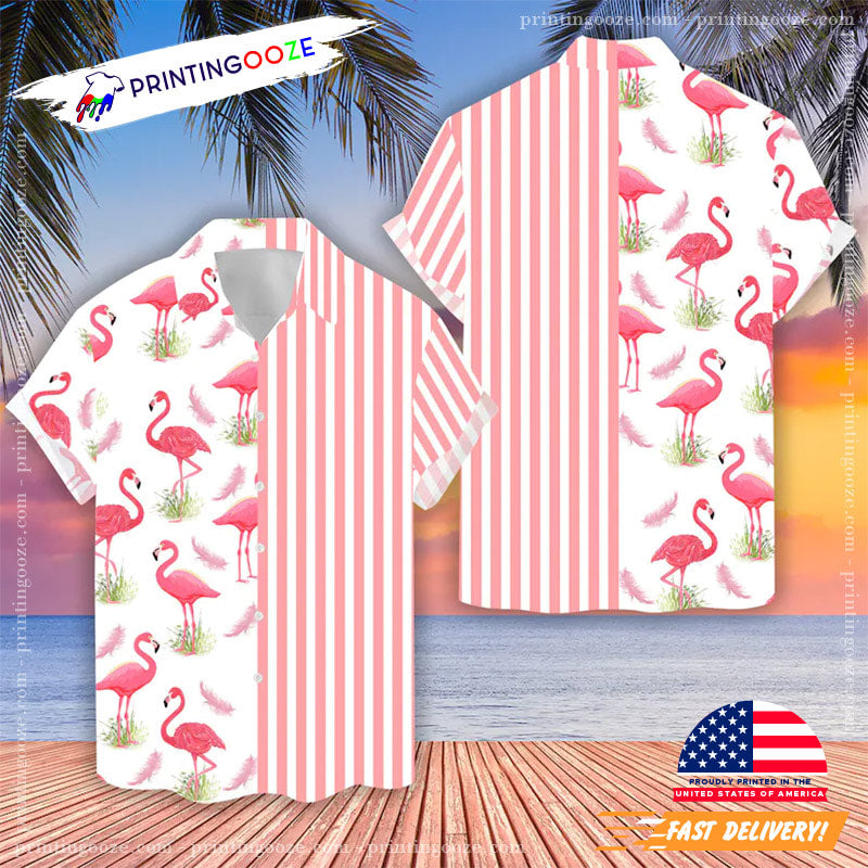 Flamingo Hawaiian Pink Stripe Line Beach - Adult & Kids T-Shirts, Sweatshirts & Hoodies apparel design preview 1
