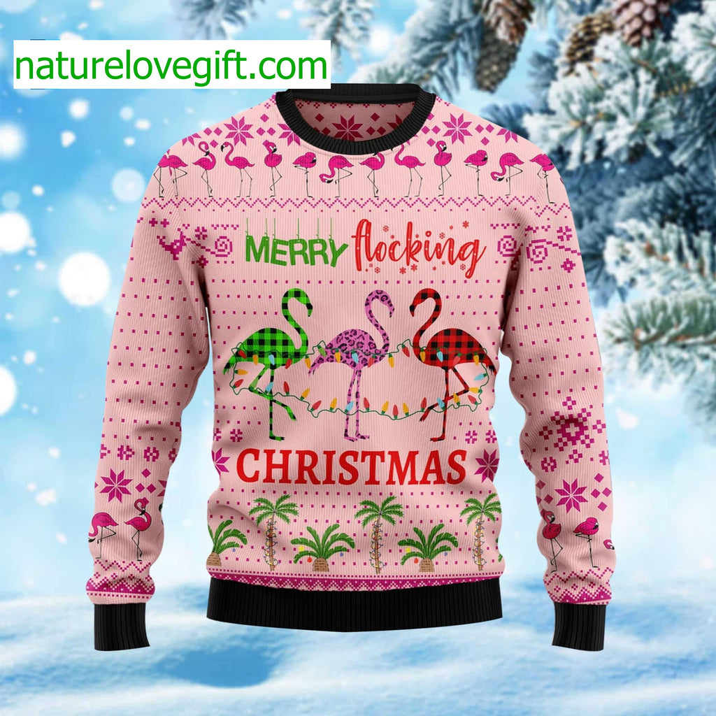 Flamingo Merry Flocking Ugly Christmas Sweater - Holiday Gift product image