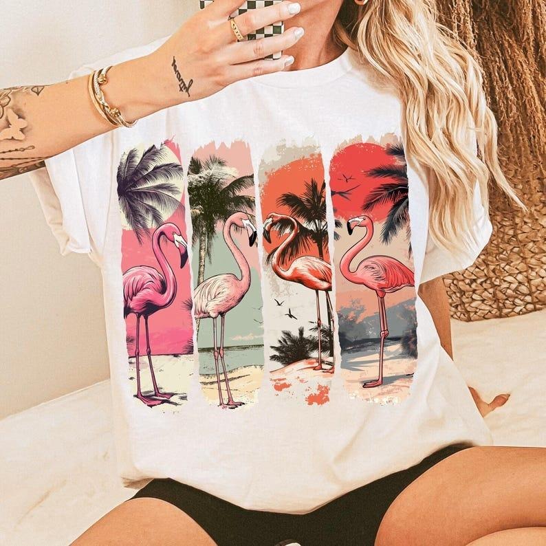 Flamingo Vintage Pink Summer Funny Preppy Girly Beach - Adult & Kids T-Shirts, Sweatshirts & Hoodies apparel design preview 1