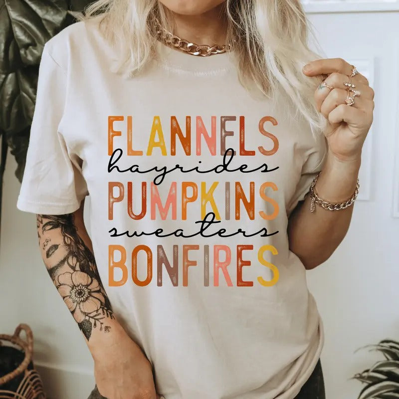 Flannels Pumpkins Bonfires Fall Casual Softstyle Cute - Adult & Kids T-Shirts, Sweatshirts & Hoodies apparel design preview 1