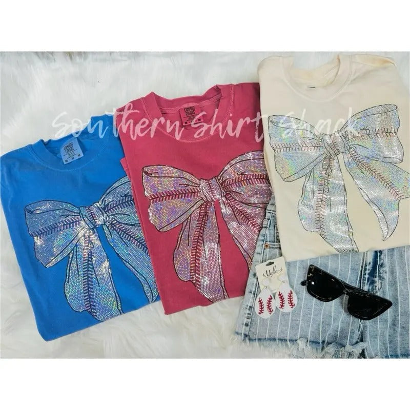 Flat Sparkle Baseball Bow Ballpark Mama Game Day - Adult & Kids T-Shirts, Sweatshirts & Hoodies apparel design preview 1