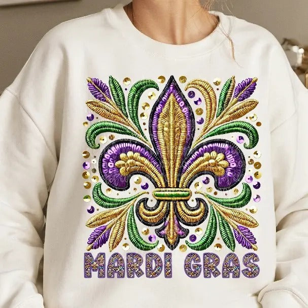 Fleur De Lis Faux Embroidery DTF Transfers THIS IS - Adult & Kids T-Shirts, Sweatshirts & Hoodies apparel design preview 1