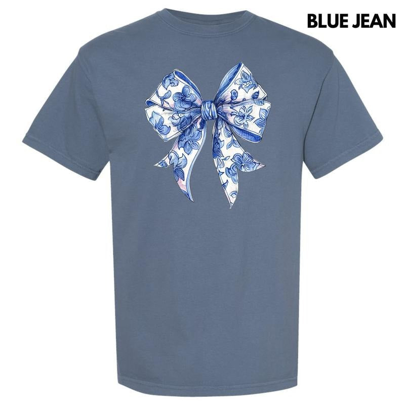 Floral Blue Big Bow Comfort Colors 'NLB' - Adult & Kids T-Shirts, Sweatshirts & Hoodies apparel design preview 1