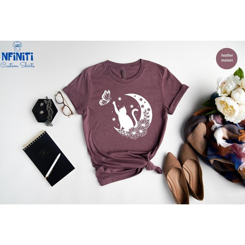 Floral Cat Lover Animal Butterfly Her Mom TK43GN - Adult & Kids T-Shirts, Sweatshirts & Hoodies apparel design preview 1