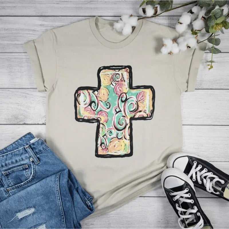 Floral Cross - Adult & Kids T-Shirts, Sweatshirts & Hoodies apparel design preview 1