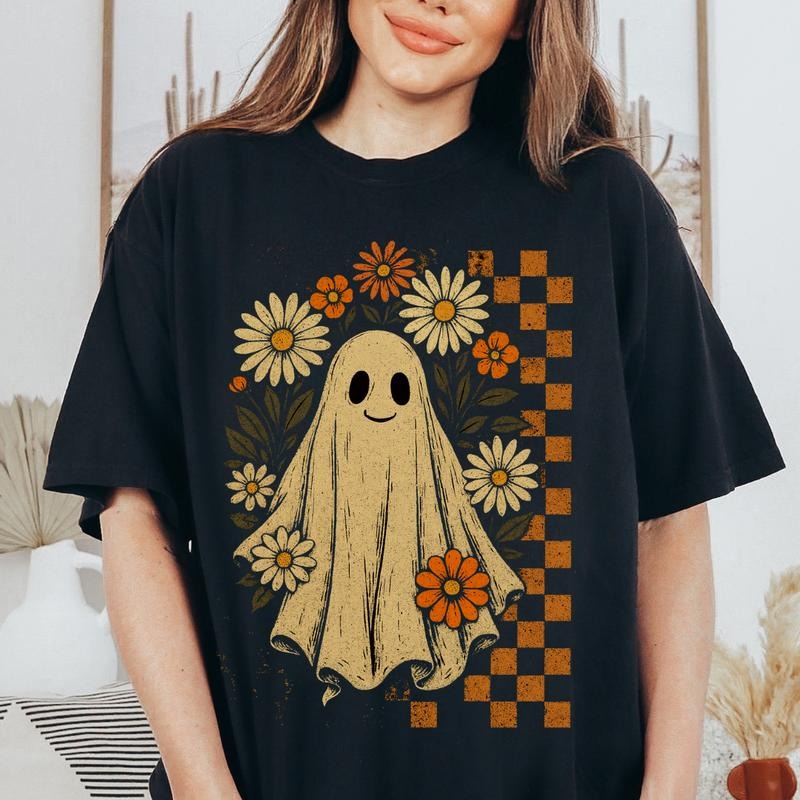 Floral Ghost Halloween Relaxed Fit Printed USA Casual - Adult & Kids T-Shirts, Sweatshirts & Hoodies apparel design preview 1