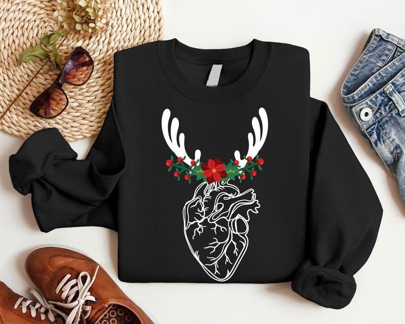 Floral Heart Anatomy Nurse Reindeer Human CVICU - Adult & Kids T-Shirts, Sweatshirts & Hoodies apparel design preview 1