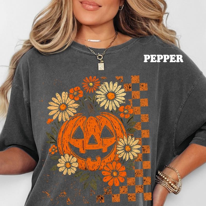 Floral Jack O Lantern Halloween Relaxed Fit Printed - Adult & Kids T-Shirts, Sweatshirts & Hoodies apparel design preview 1