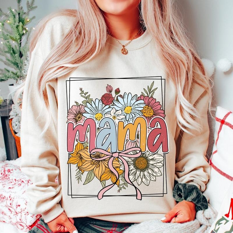 Floral Mama Coquette Bow Varsity Spring Pink Preppy - Adult & Kids T-Shirts, Sweatshirts & Hoodies apparel design preview 1