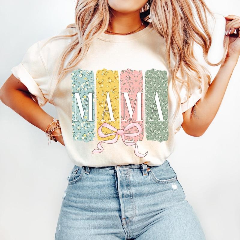 Floral Mama Coquette Bow Varsity Spring Mom Mother - Adult & Kids T-Shirts, Sweatshirts & Hoodies apparel design preview 1
