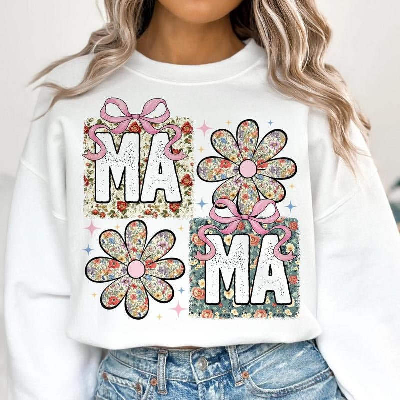 Floral Mama Coquette Bow Retro Flower Groovy Preppy - Adult & Kids T-Shirts, Sweatshirts & Hoodies apparel design preview 1