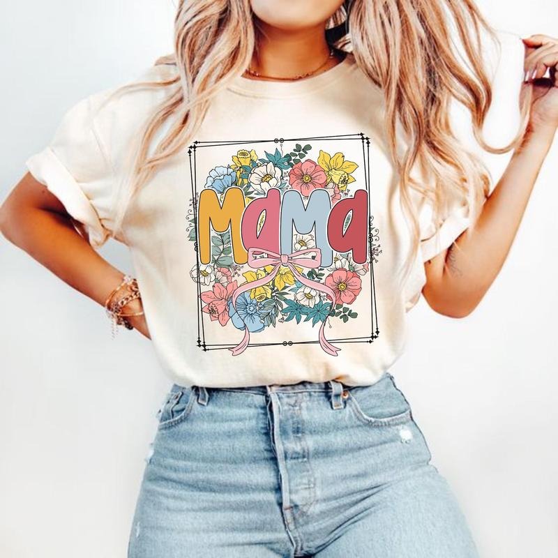 Floral Mama Coquette Retro Varsity Spring Mom Pink - Adult & Kids T-Shirts, Sweatshirts & Hoodies apparel design preview 1