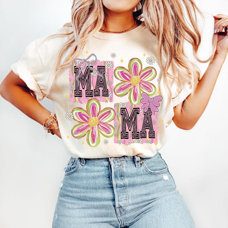 Floral Mama Coquette Retro Groovy Spring Pink Preppy - Adult & Kids T-Shirts, Sweatshirts & Hoodies apparel design preview 1