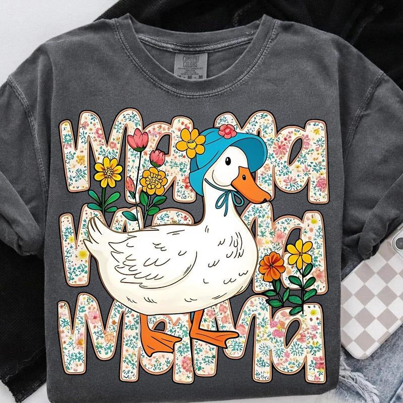 Floral Mama Goose Girly Duck - Adult & Kids T-Shirts, Sweatshirts & Hoodies apparel design preview 1