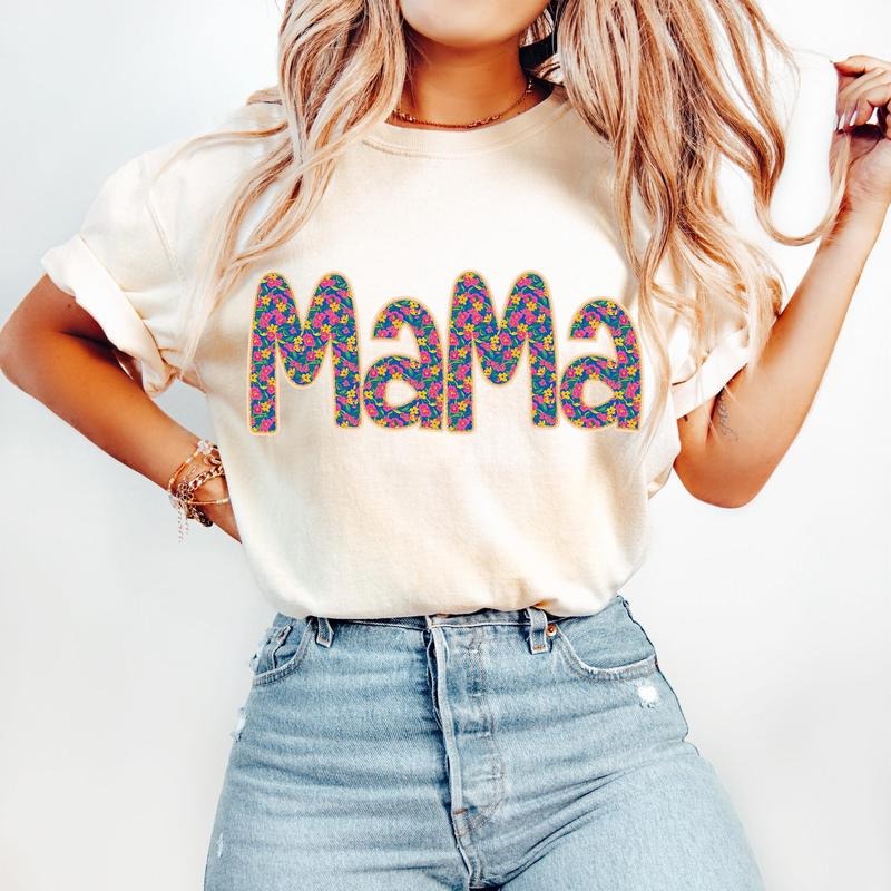 Floral Mama Retro Preppy Varsity Spring Mom - Adult & Kids T-Shirts, Sweatshirts & Hoodies apparel design preview 1