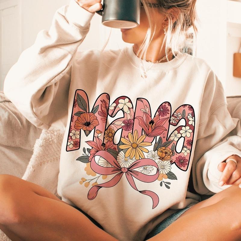 Floral Mama Vinatge Retro Coquette Bow Groovy Mom - Adult & Kids T-Shirts, Sweatshirts & Hoodies apparel design preview 1