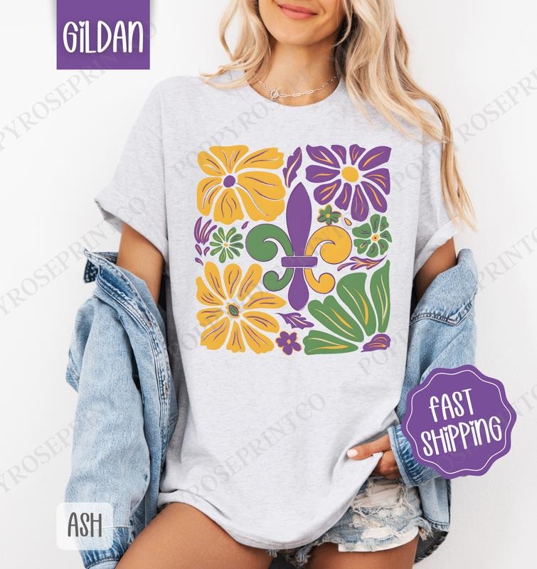 Floral Mardi Gras Gildan Boho Plus Sizes - Adult & Kids T-Shirts, Sweatshirts & Hoodies apparel design preview 1