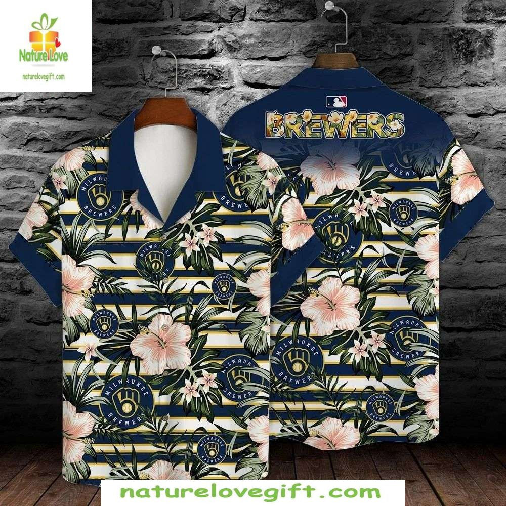 Milwaukee Brewers Hawaiian Floral Tropical Baseball - Adult & Kids T-Shirts, Sweatshirts & Hoodies apparel design preview 1
