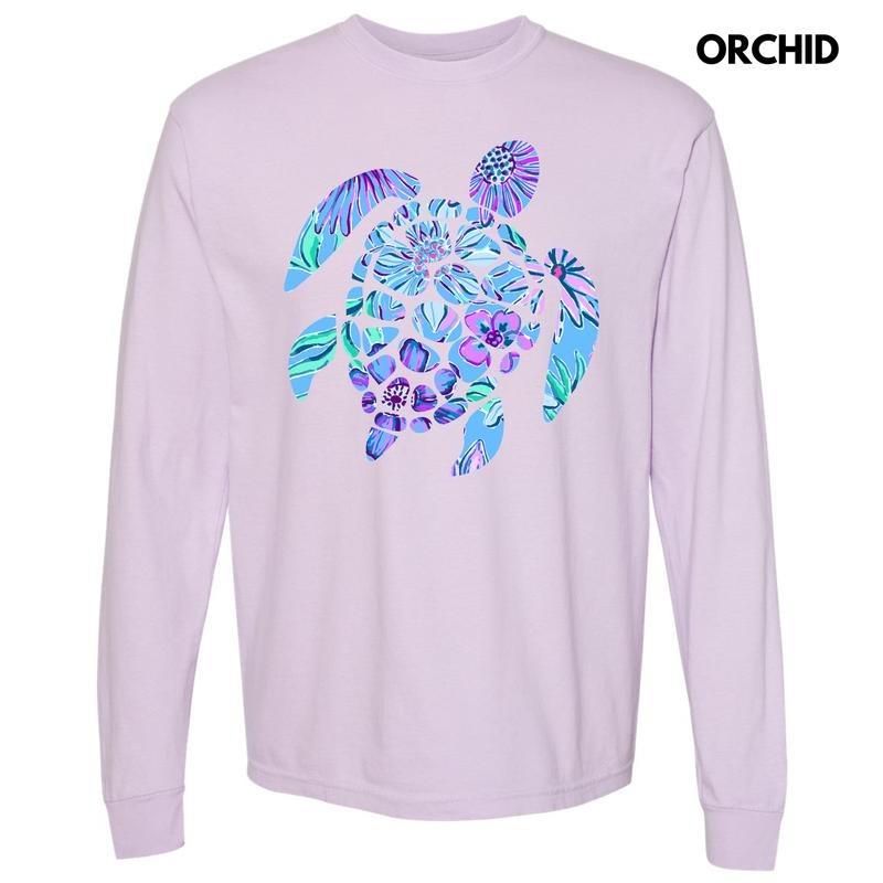 Floral Sea Turtle Comfort Colors 'NLB' - Adult & Kids T-Shirts, Sweatshirts & Hoodies apparel design preview 1