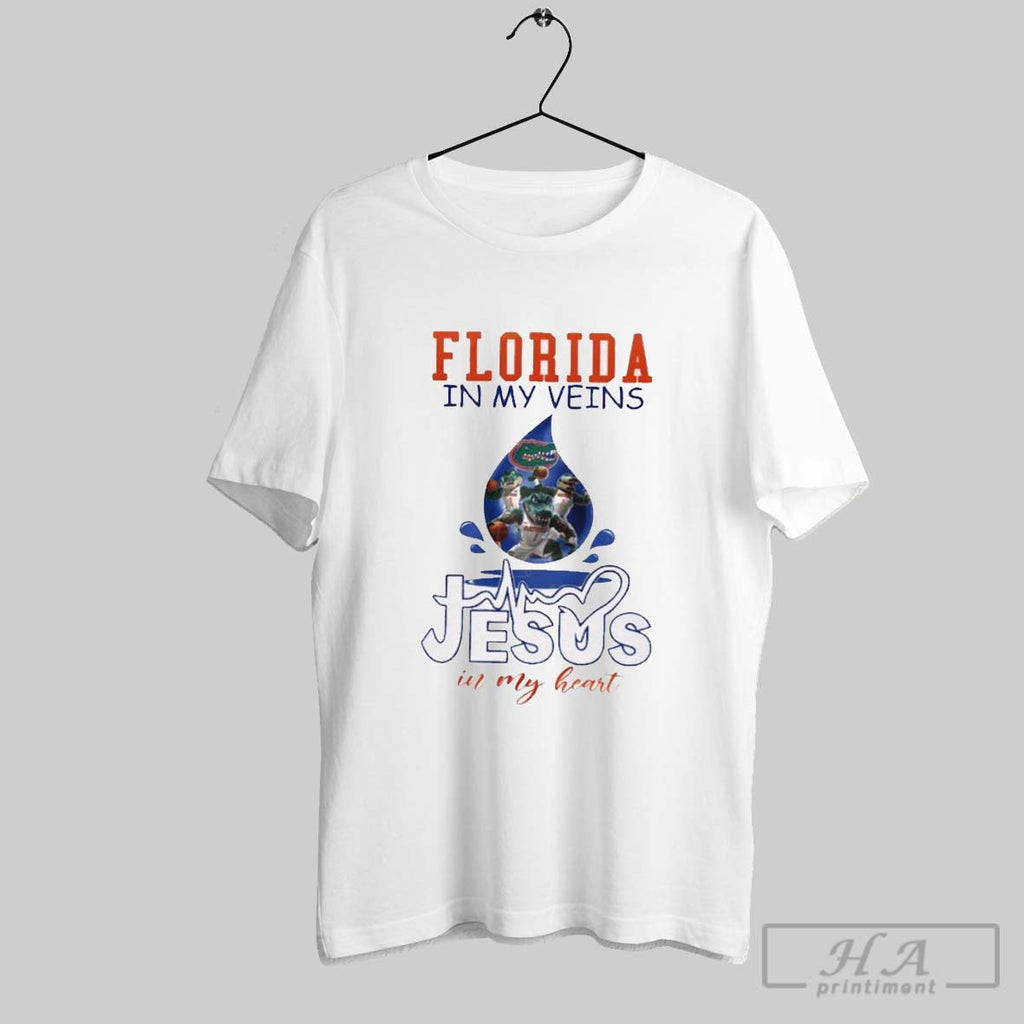 Florida Gators In My Veins Jesus Heart 2025 - Adult & Kids T-Shirts, Sweatshirts & Hoodies apparel design preview 1