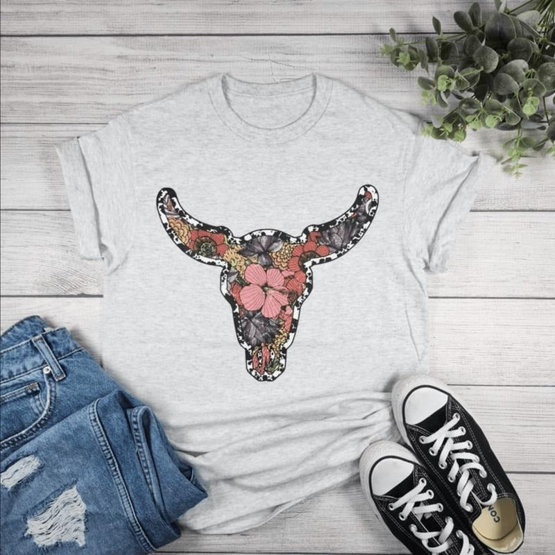 Flower Cow Skull - Adult & Kids T-Shirts, Sweatshirts & Hoodies apparel design preview 1