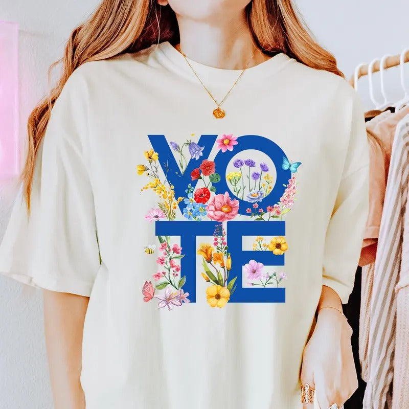 Flower Vote Blue Kamala Harris Walz 2024 Feminist - Adult & Kids T-Shirts, Sweatshirts & Hoodies apparel design preview 1