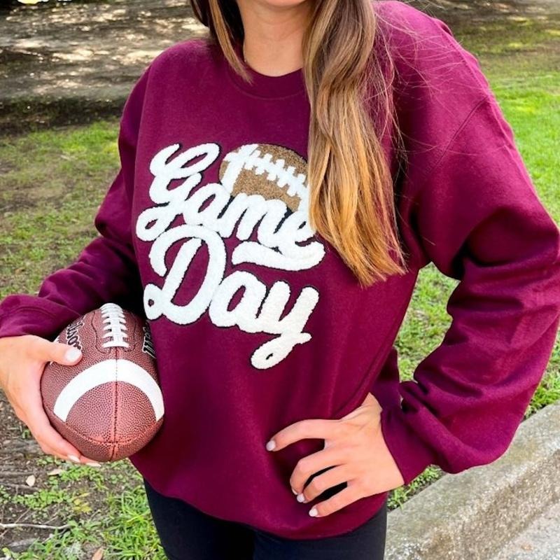 Football 'Game Day' Letter Patch Casual Tops Chenille - Adult & Kids T-Shirts, Sweatshirts & Hoodies apparel design preview 1