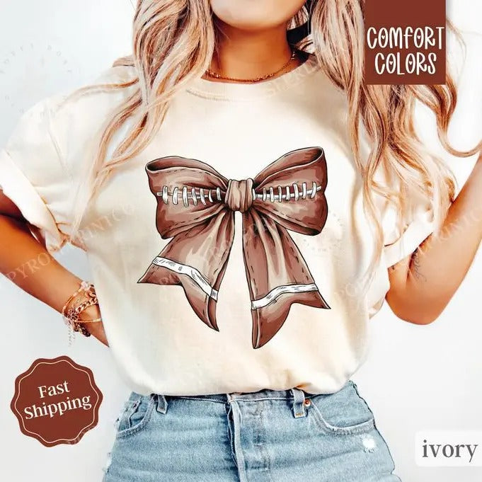 Football Bow Comfort Colors Womenswear - Adult & Kids T-Shirts, Sweatshirts & Hoodies apparel design preview 1