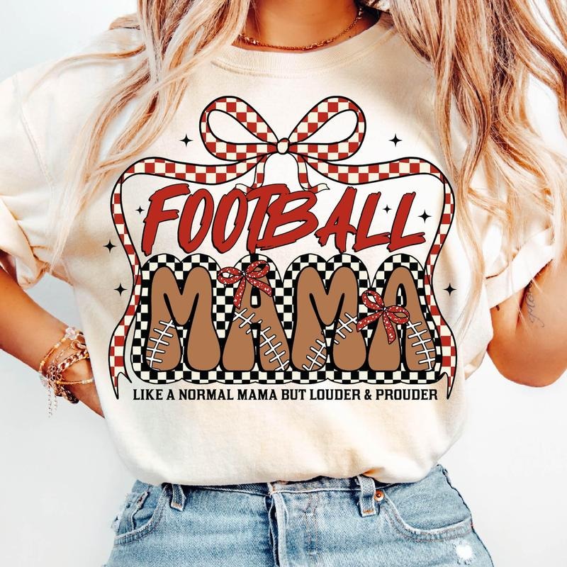 Football Mama Coquette Bow Checkered Mom Game Day - Adult & Kids T-Shirts, Sweatshirts & Hoodies apparel design preview 1