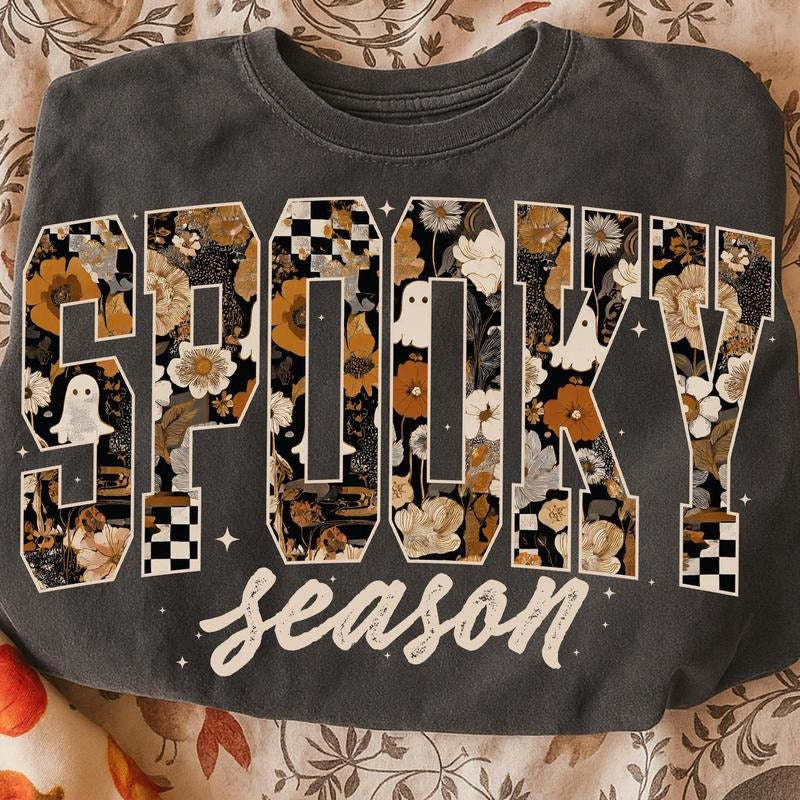 Foral Ghost Farm Fresh Spooky Season Fall Pumpkin - Adult & Kids T-Shirts, Sweatshirts & Hoodies apparel design preview 1