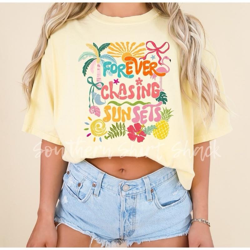 Forever Chasing Sunsets Banana Comfort Colors - Adult & Kids T-Shirts, Sweatshirts & Hoodies apparel design preview 1