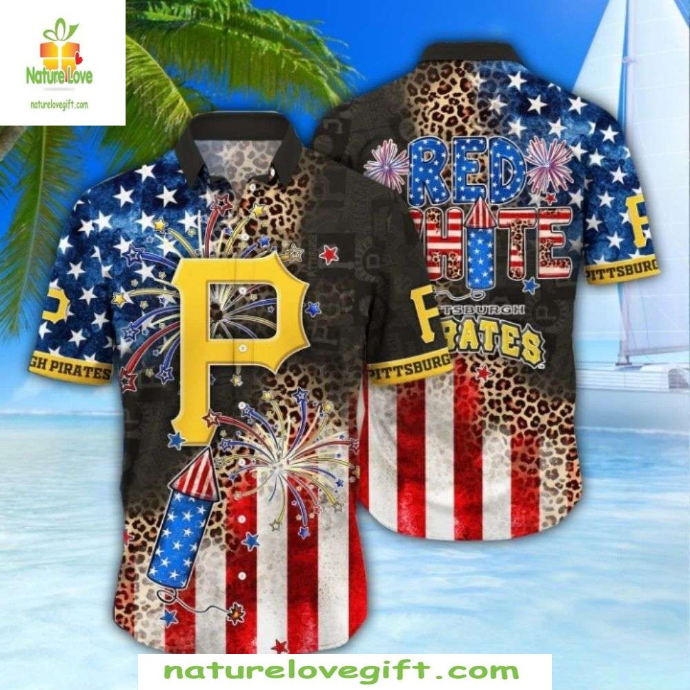 Pittsburgh Pirates Hawaiian Fourth Of July Fireworks - Adult & Kids T-Shirts, Sweatshirts & Hoodies apparel design preview 1