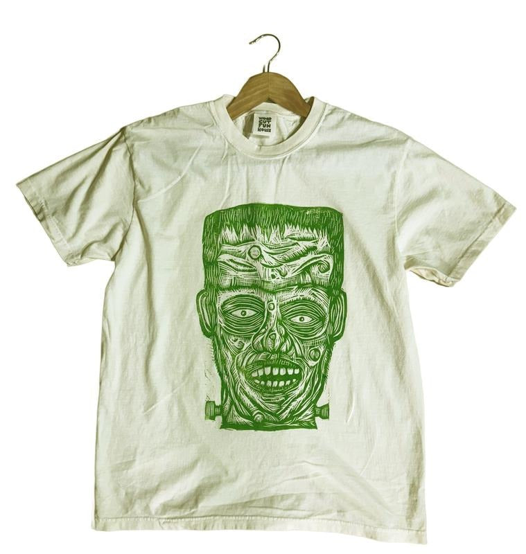 Frankenstein Hand Printed Woodcut Menswear Cotton Top - Adult & Kids T-Shirts, Sweatshirts & Hoodies apparel design preview 1