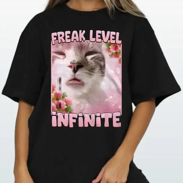Freak Level Infinite Funny Cat Meme Cotton - Adult & Kids T-Shirts, Sweatshirts & Hoodies apparel design preview 1