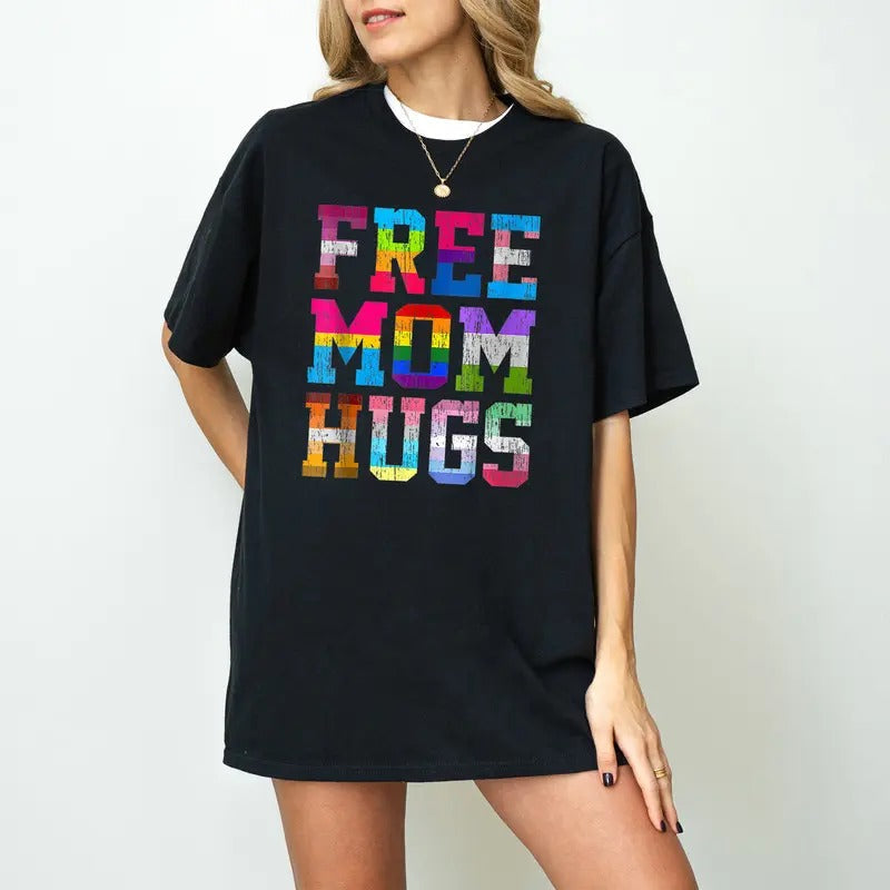 Free Mom Hugs Gay Pride Month Equality Rainbow Proud - Adult & Kids T-Shirts, Sweatshirts & Hoodies apparel design preview 1