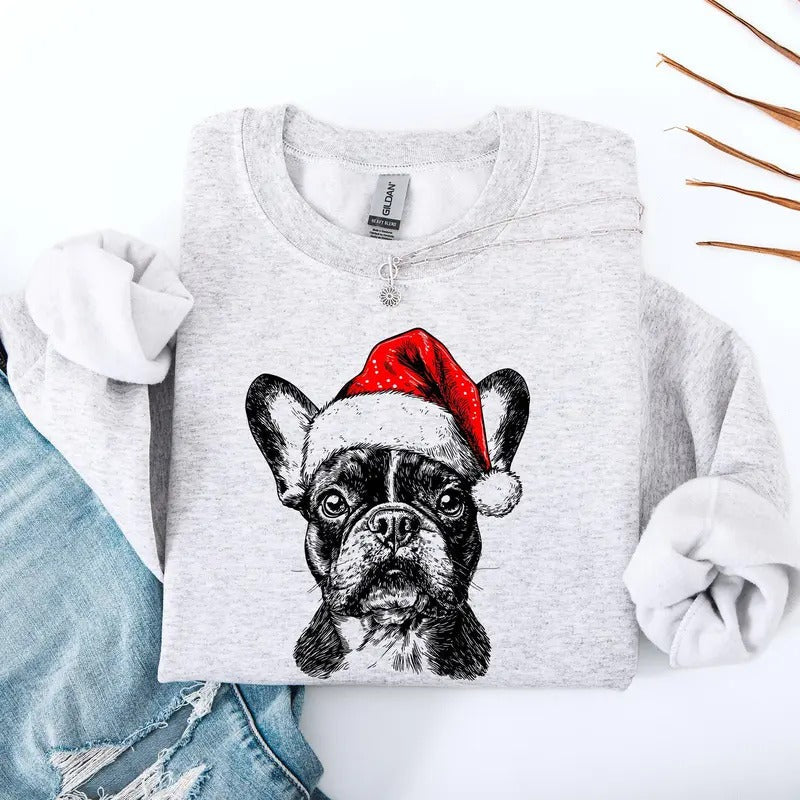 Frenchie Santa French Bulldog Dog Lover Pet Crew Neck - Adult & Kids T-Shirts, Sweatshirts & Hoodies apparel design preview 1
