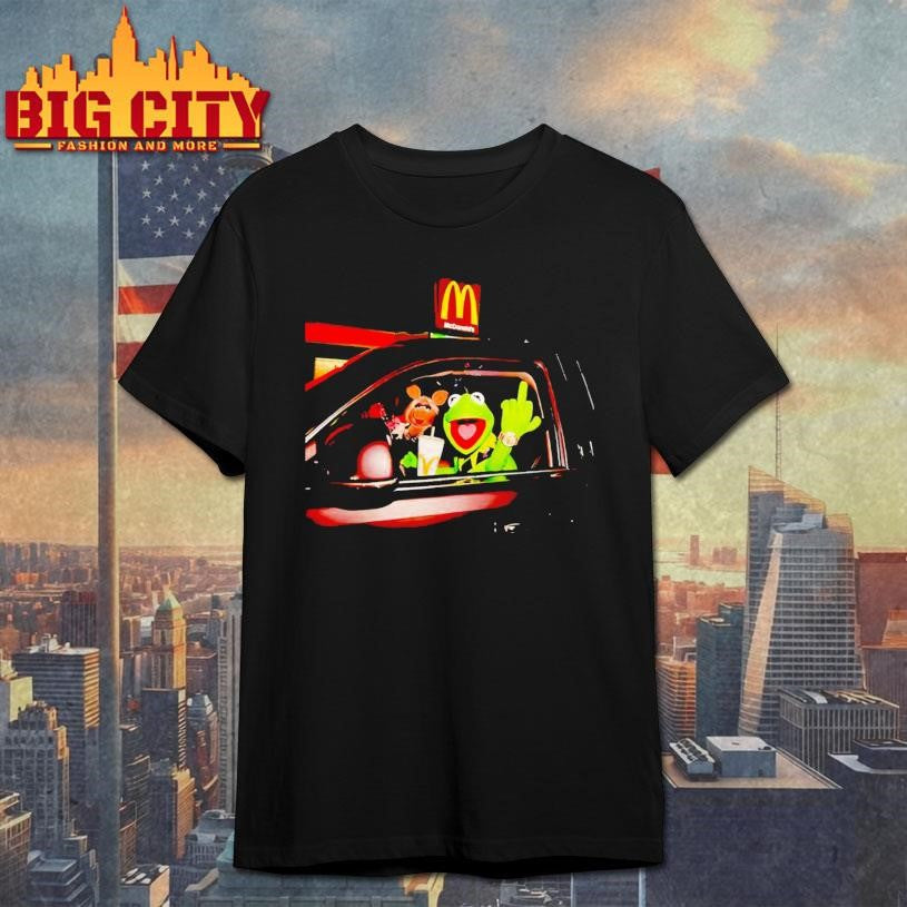 Frog Kermit Middle Finger And Miss Piggy Riding Car - Adult & Kids T-Shirts, Sweatshirts & Hoodies apparel design preview 1