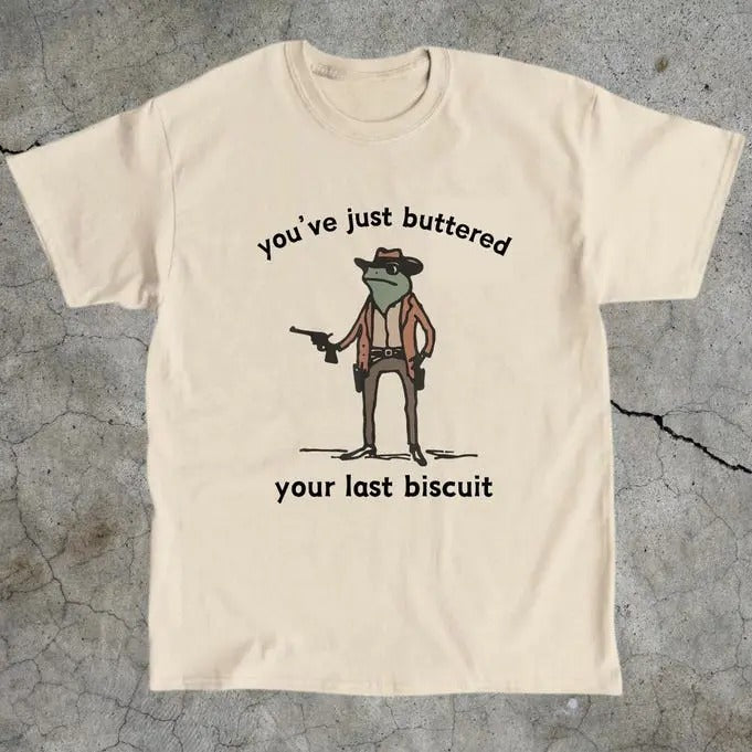 Frog Meme Just Buttered Your Last Biscuit Funny Heavy - Adult & Kids T-Shirts, Sweatshirts & Hoodies apparel design preview 1