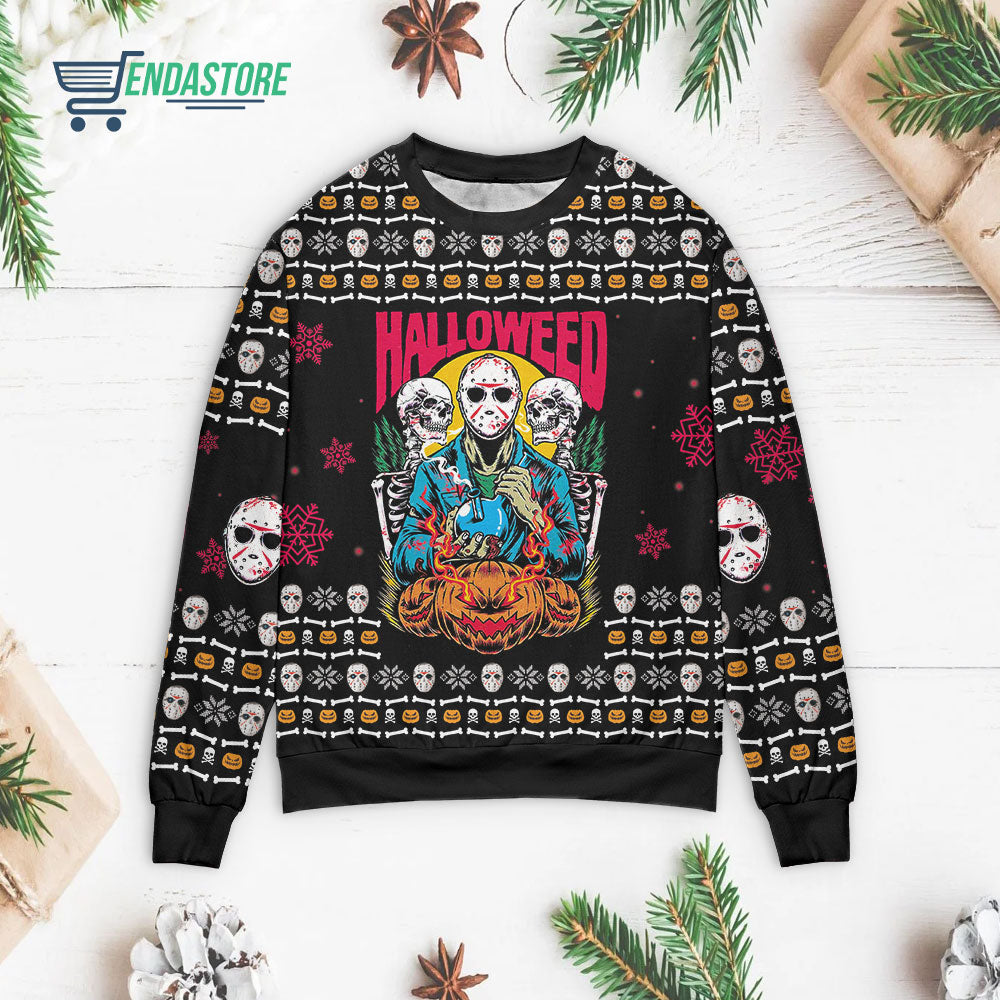 Jason, skeleton and pumpkin halloween 3D Christmas Sweater - Holiday Gift product image 3