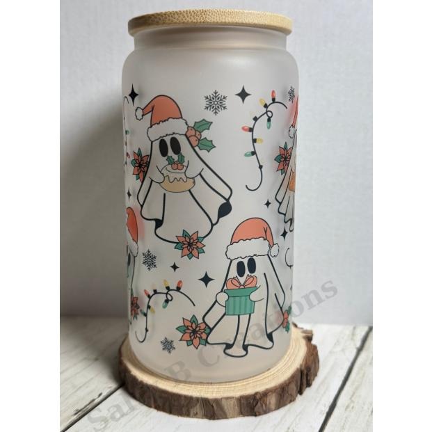 Frosted Glass Can Cup Bamboo Lid Straw Ghosts Lights - Adult & Kids T-Shirts, Sweatshirts & Hoodies apparel design preview 1