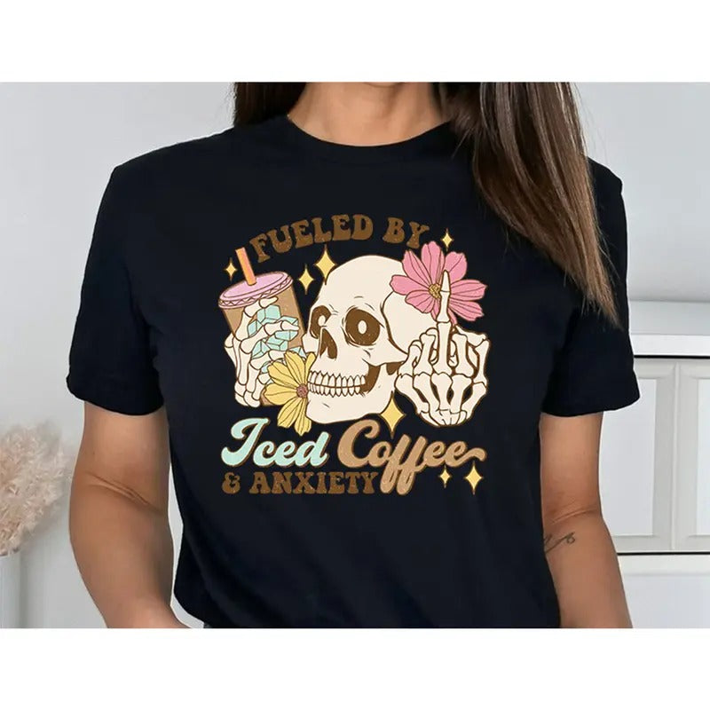 Fueled Iced Coffee Anxiety Mom Mama Retro - Adult & Kids T-Shirts, Sweatshirts & Hoodies apparel design preview 1