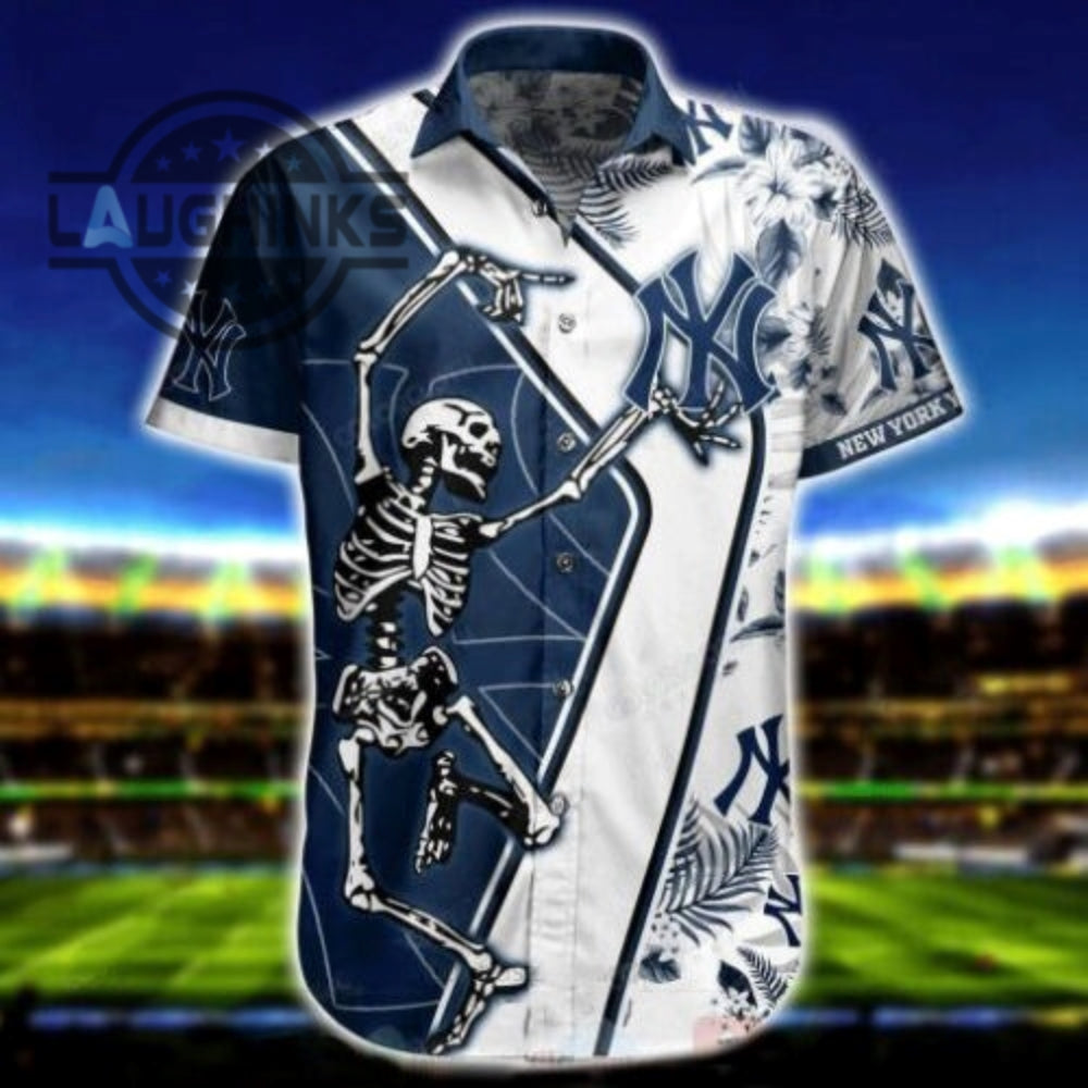 Fun Skeleton Dancing New York Yankees Hawaiian - Adult & Kids T-Shirts, Sweatshirts & Hoodies apparel design preview 1