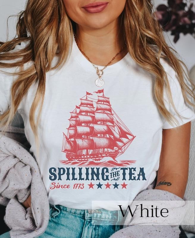 Funny 4th July Party Spilling Tea Since 1773 Veterans - Adult & Kids T-Shirts, Sweatshirts & Hoodies apparel design preview 1