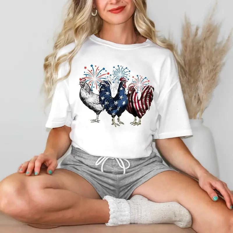 Funny 4th July Chicken Independence Day USA Flag - Adult & Kids T-Shirts, Sweatshirts & Hoodies apparel design preview 1