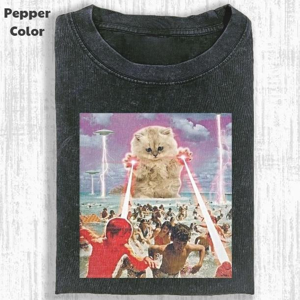 Funny Animal Vintage Cat Attack People Meme Cringe - Adult & Kids T-Shirts, Sweatshirts & Hoodies apparel design preview 1