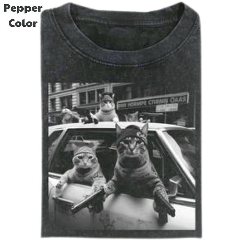 Funny Animal Vintage Cat Gang Meme Cringe Menswear - Adult & Kids T-Shirts, Sweatshirts & Hoodies apparel design preview 1